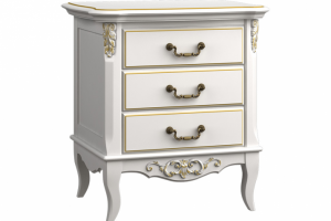 Прикроватная тумба 3 ящика белая золотая патина