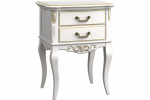 Прикроватная тумба 2 ящика белая золотая патина