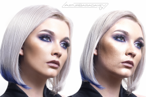 Ретушь не очень гладкой кожи и добавление волос