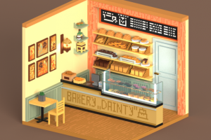 Визуализация интерьера в вокселях. Пекарня.