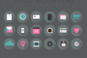 Сет из 18 плоских иконок с длинной тенью.