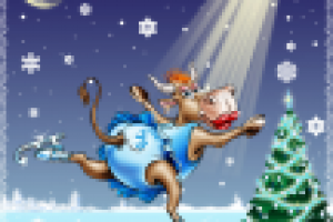 Новогодняя открытка "Корова на льду"