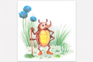 Иллюстрация для детской книги стихов. Жук. Акварель.