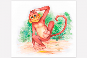 Иллюстрация для детской книги стихов. Обезьянка. Акварель.