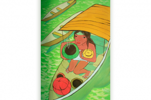 Девушка в лодке. Иллюстрация, гуашь