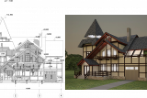 Чертеж фасада и визуалзация