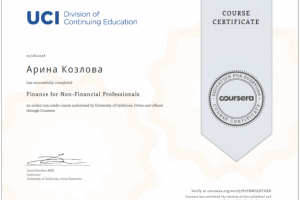 Сертификат о прохождении курса Finance for Non-Financial Prof-s