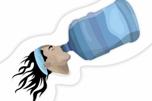 A man drinks water from big bottle