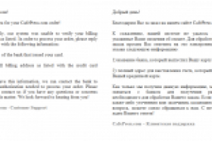 [ENG>RUS] Письмо-уточнение деталей заказа на сайте