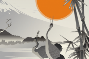 Пейзаж с журавлями_вектор