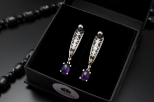 Серьги. Горячая эмаль. Серебро. Аметисты