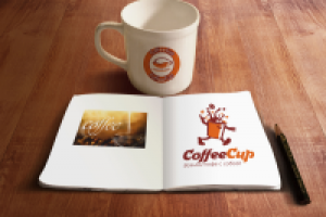 Логотип и персонаж сети торговых точек кофе с собой "CoffeeCup"