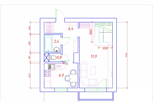 План  1 комнатной квартиры площадью 35 кв метров