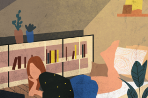 Иллюстрация Девушка смотрит фильм