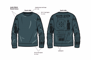 Векторный технический эскиз свитшота с принтом
