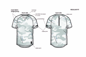 Векторный технический эскиз футболки с принтом