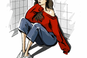 Девушка в красном свитере