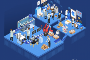 Изометрическая иллюстрация - фармацевтическое производство