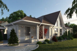 Одноэтажный коттедж, вид днем