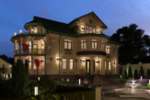 Двухэтажный дом, ночной рендер