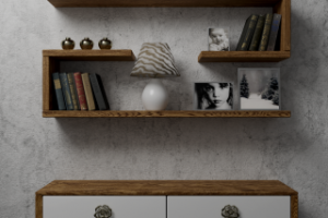 Полки для книг и комод.