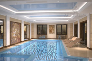 Бассейн в зоне SPA частного дома.
