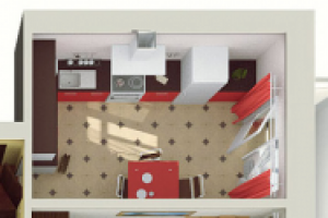 3D визуализация квартиры, вид сверху (1 ракурс)