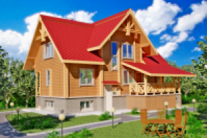 3D визуализация деревянного дома из клееного бруса