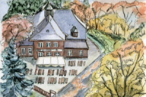 Вид с охотничьей башни (акварель, гелевая ручка)