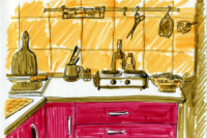 зарисовка кухни (фломастеры, лайнер)