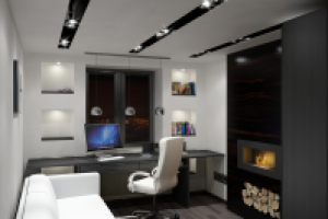 Визуализация интерьера в стиле минимализм-лофт, ночь