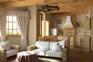 Гостиная и кухня (дизайн проект квартиры-студии, стиль Кантри)