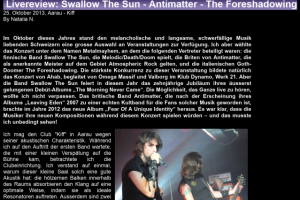 Музыкальный обзор (перевод с русского). Группа Swallow The Sun