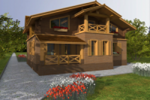 Двухэтажный коттедж их кирпича и бруса