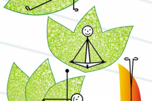 4 схематичных мультяшных рисунка по теме йога и здоровье