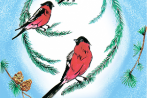 новогодняя открытка "Снегири"