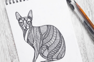 Иллюстрация кошка в графике