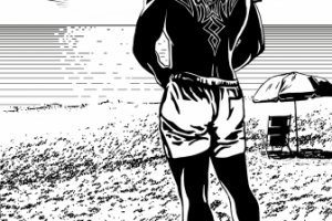 Мужчина на фоне моря, рисунок для упаковки