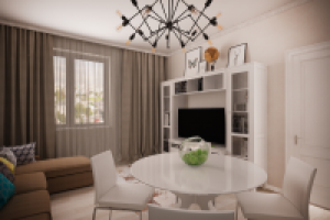 Кухня-гостинная в трехкомнатной квартире. ЖК Водный