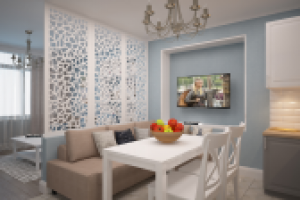 Кухня-гостинная в скандинавском стиле. ЖК Триколор