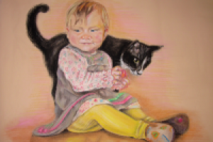 Рисунок "Девочка с охранником",пастель