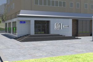 Визуализация фасада, входной группы и стеллы для банка