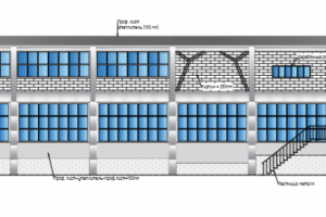 Фасад реконструируемого здания промышленного комплекса