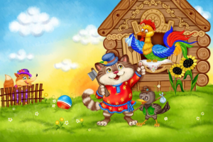 Иллюстрация "Кот,дрозд и петушок"