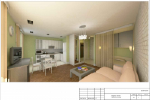 Проект. Квартира 38,0 кв.м. Обмерочный план. Интерьер. Вид 1.