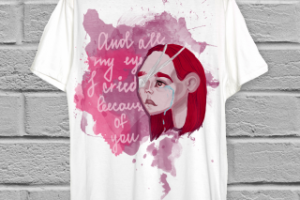 Иллюстрация в шаржевой технике. Красный. Принт на футболке