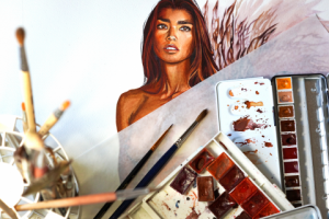 Постер в интерьер "Женщина-белка", акварель, ню