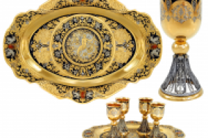 Посуда украшенная в стиле Златоустовской гравюры на металле