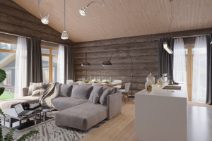 Гостиная в доме из рубленного бревна