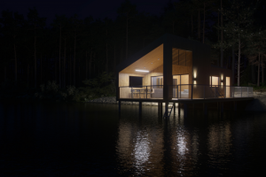 Дом на озере в Норвегии night